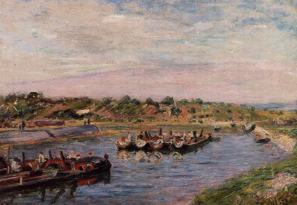 Idle Barges on the Loing Canal at Saint-Mammes by Alfred Sisley