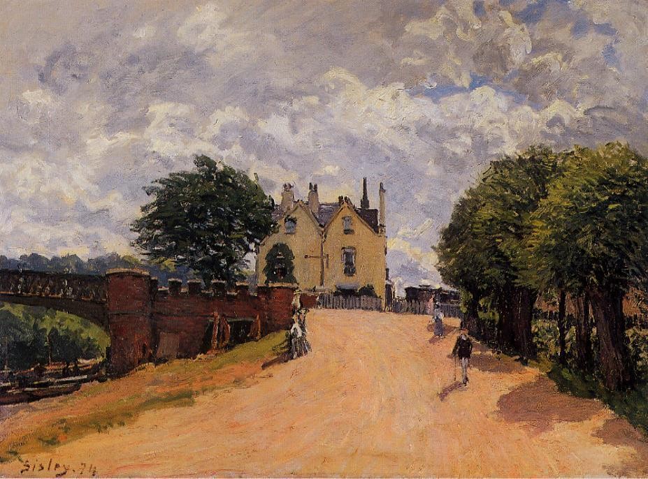 Inn at East Molesey with Hampton Court Bridge by Alfred Sisley