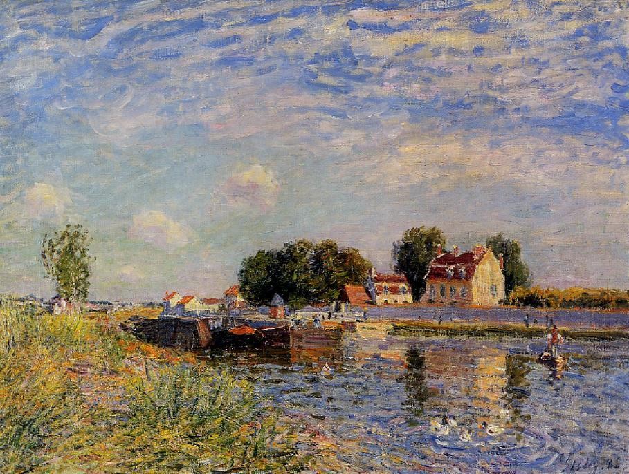 Saint-Mammes, Ducks on Canal by Alfred Sisley