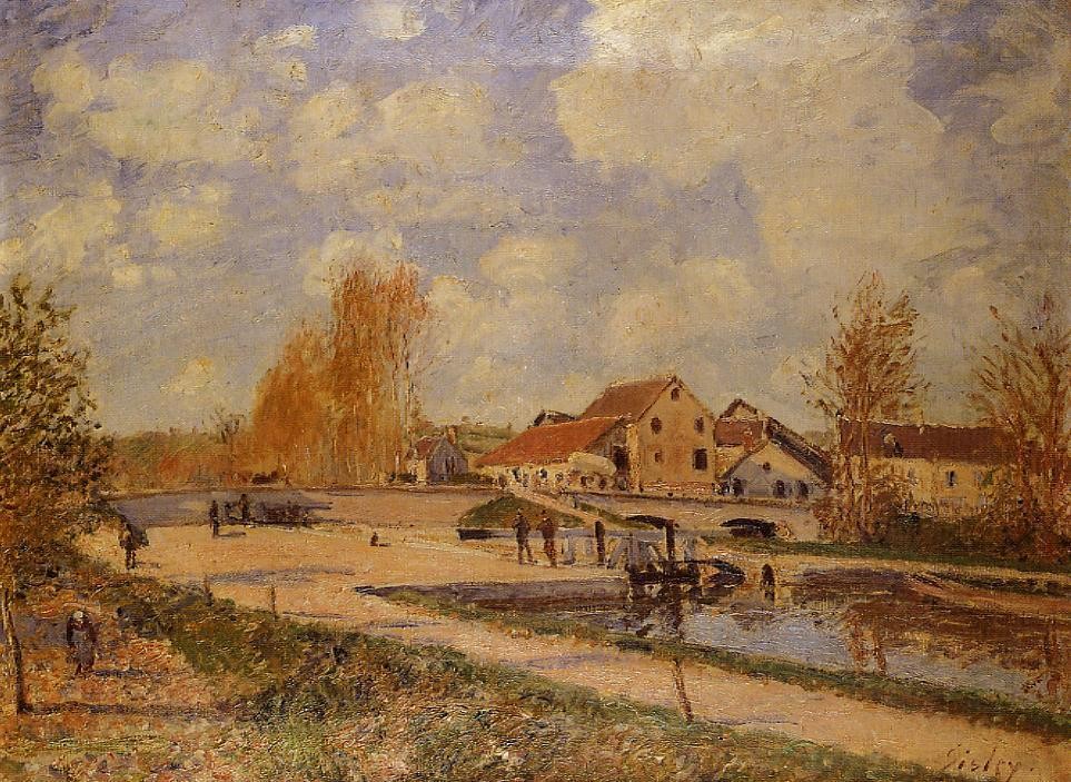The Bourgogne Lock at Moret, Spring by Alfred Sisley