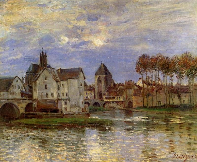 The Moret Bridge at Sunset by Alfred Sisley