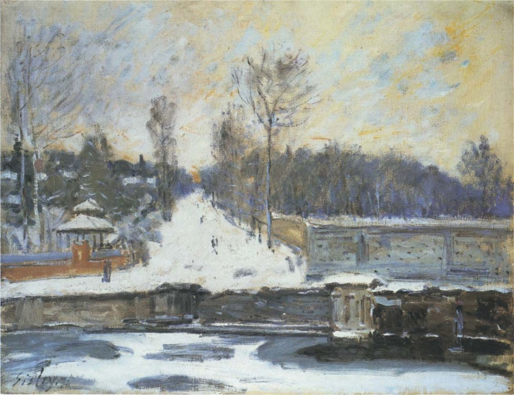 The Watering Place at Marly le Roi in Winter by Alfred Sisley