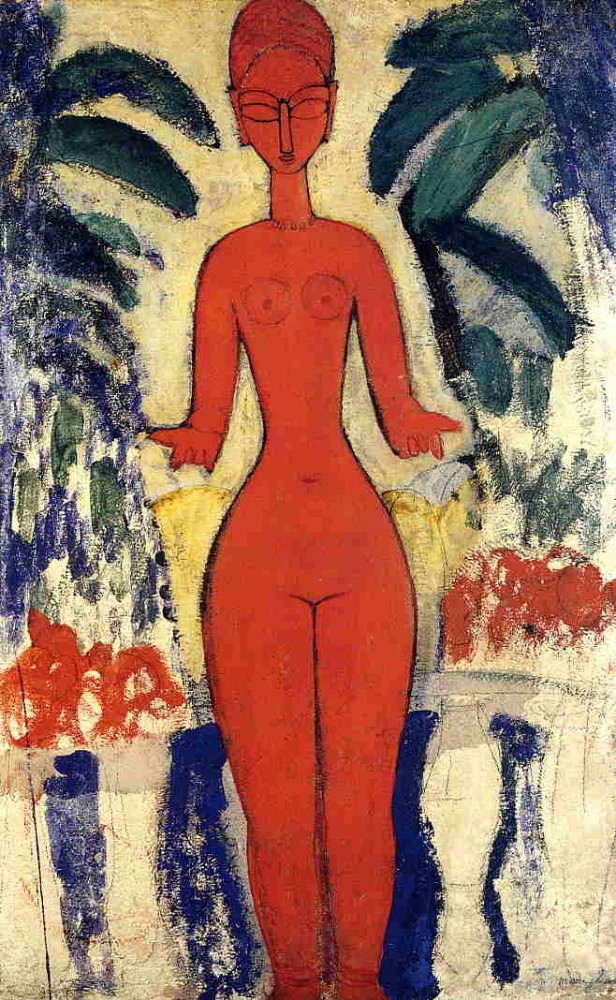 Standing Nude with Garden Background by Amedeo  Modigliani