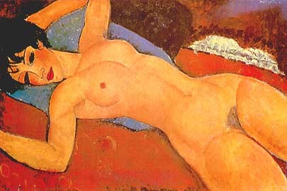 Reclining Nude on a Blue Cushion by Amedeo  Modigliani