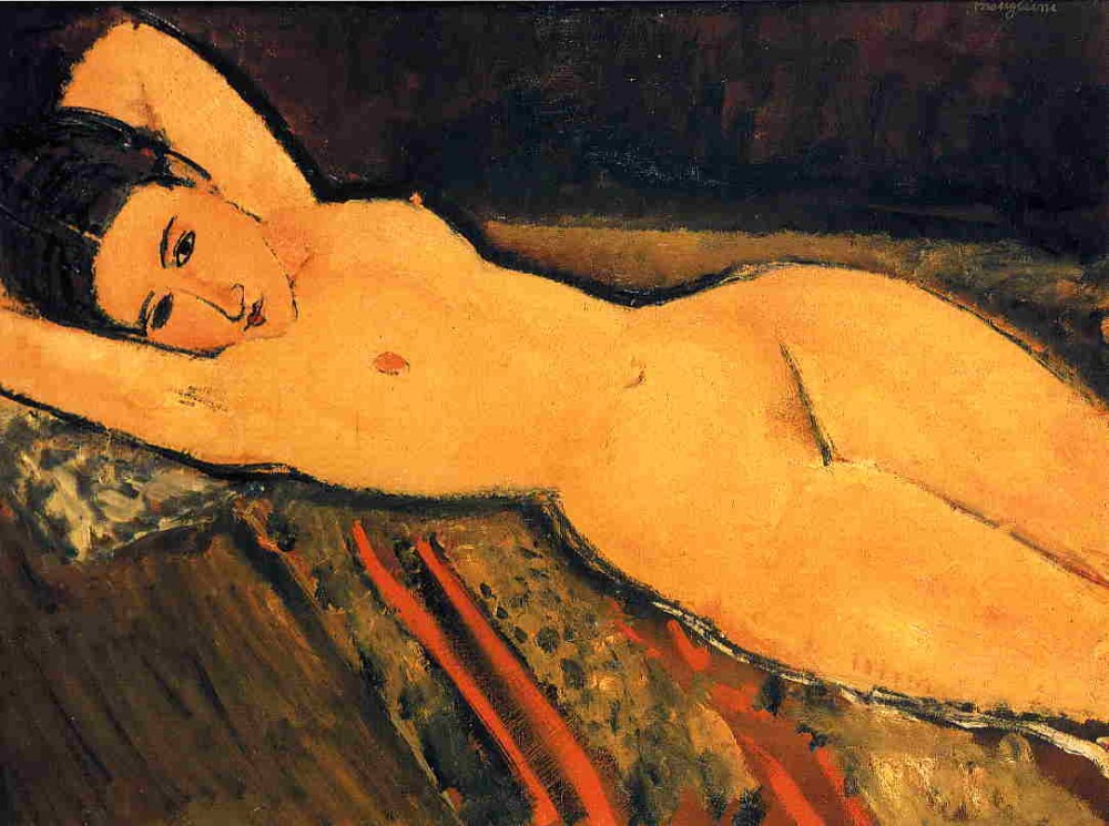 Reclining Nude, Arms Folded Under Her Head by Amedeo  Modigliani