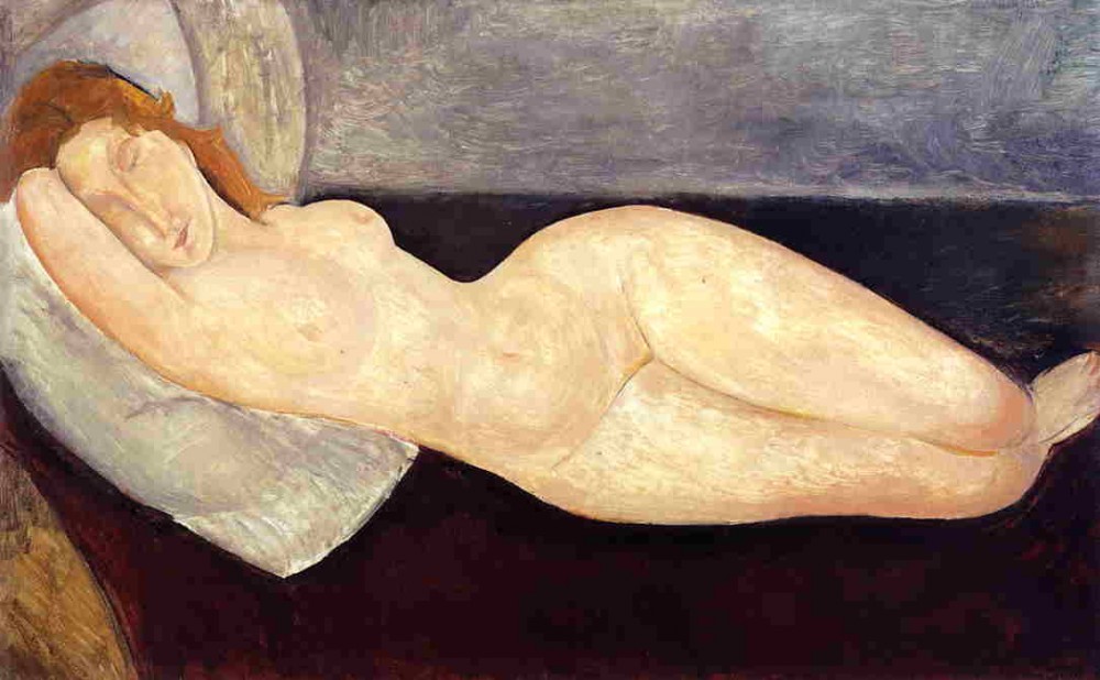 Reclining Nude, Head on Right Arm by Amedeo  Modigliani