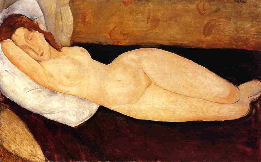 Reclining NUde, Head Resting on Right Arm by Amedeo  Modigliani