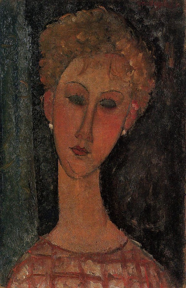 A Blond Wearing Earings by Amedeo  Modigliani