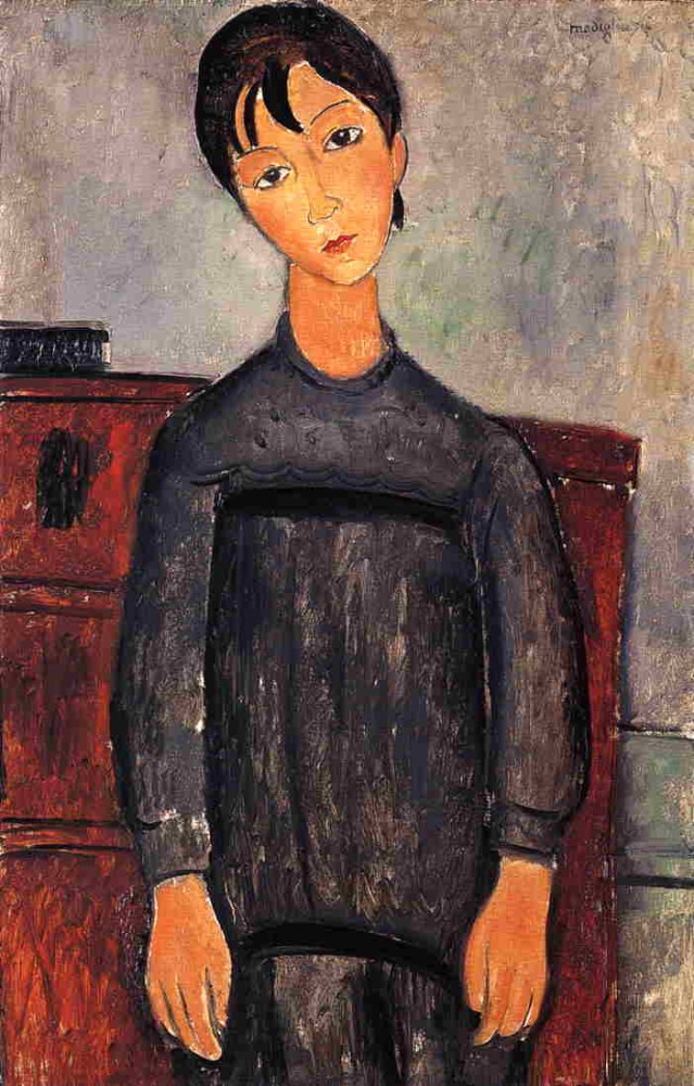 Little Girl in Black Apron by Amedeo  Modigliani