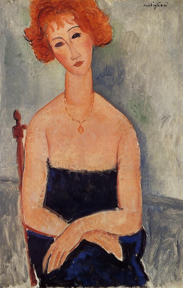 Readhead Wearing a Pendant by Amedeo  Modigliani