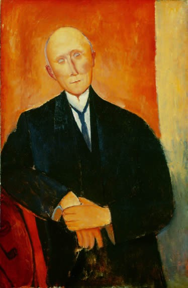 Seated Man with Orange Background by Amedeo  Modigliani