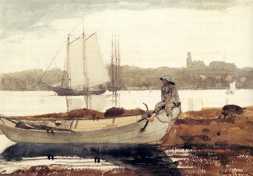 Gloucester Harbor and Dory by Winslow Homer