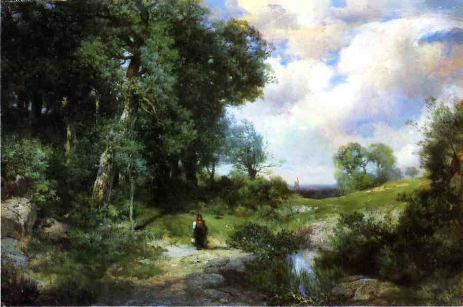 Young Girl In A Long Island Landscape by Thomas Moran