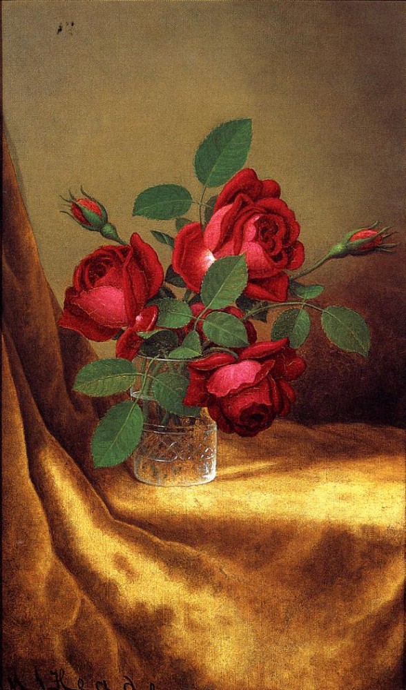 Red Roses In A Crystal Goblet by Martin Johnson Heade