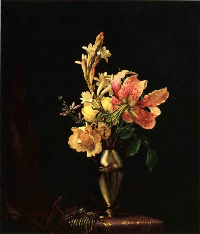 Still Life With Flowers In A Silver Vase by Martin Johnson Heade