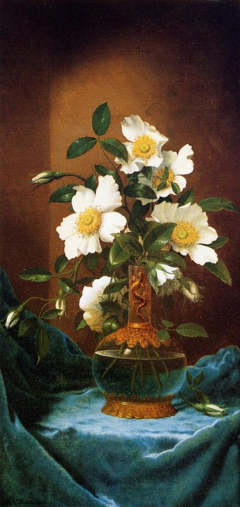 White Cherokee Roses In A Salamander Vase by Martin Johnson Heade