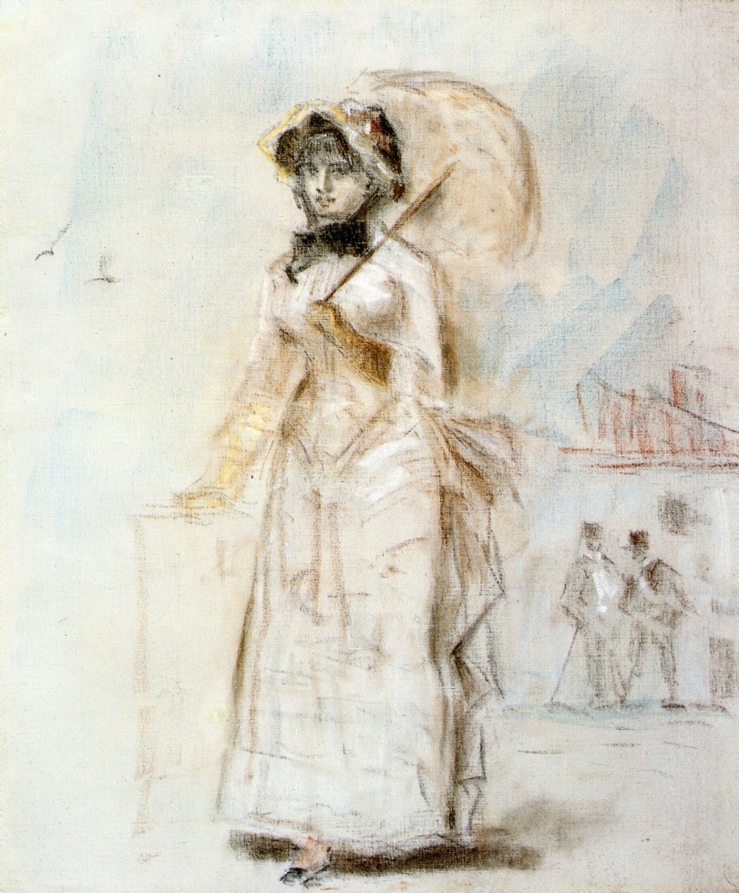 Young Woman Taking A Walk Holding An Open Umbrella by Édouard Manet