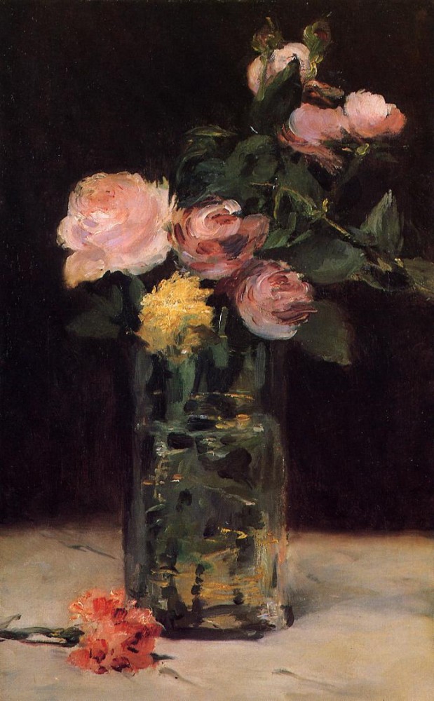 Roses In A Glass Vase by Édouard Manet