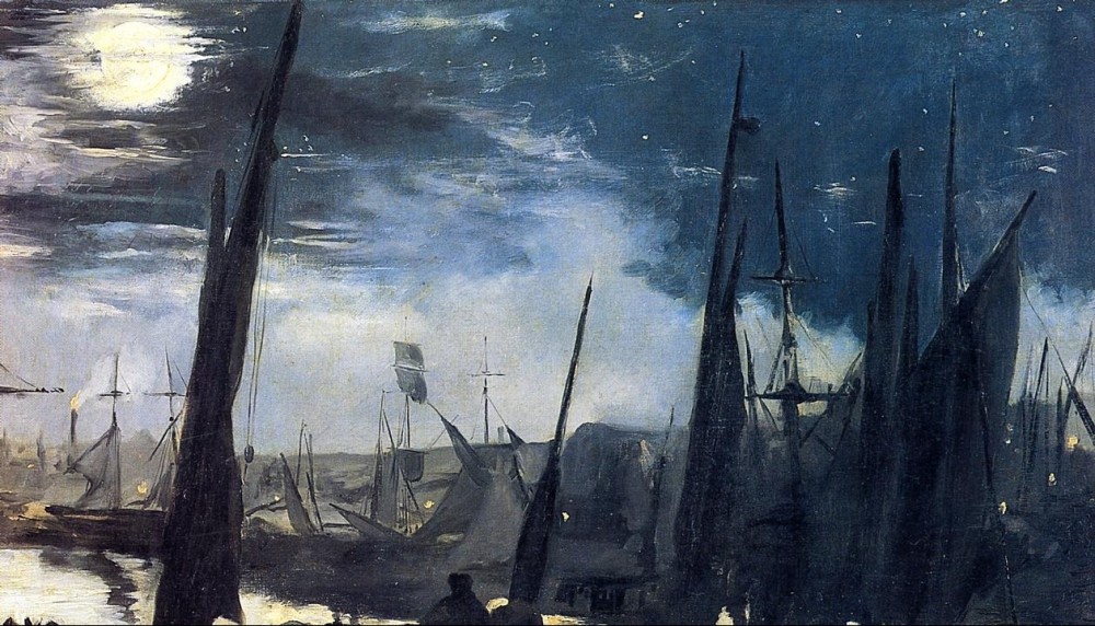 Moonlight Over Bologne Harbor by Édouard Manet