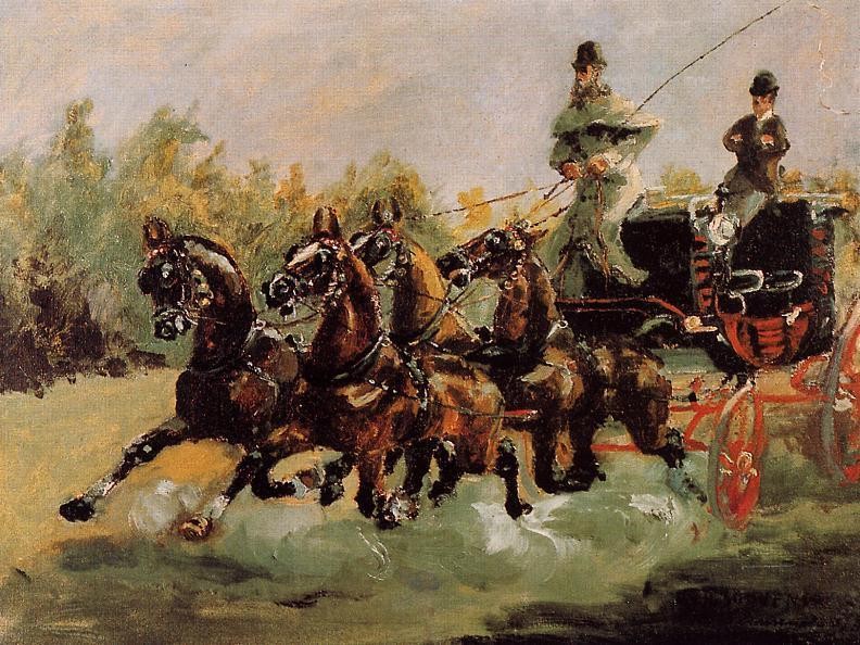 Alphonse De Toulouse Lautrec Driving His Four In Hand by Henri de Toulouse-Lautrec