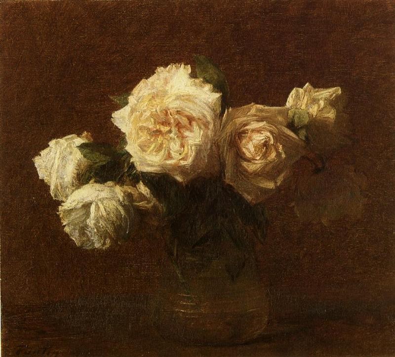 Yellow Pink Roses in a Glass Vase by Henri Fantin-Latour