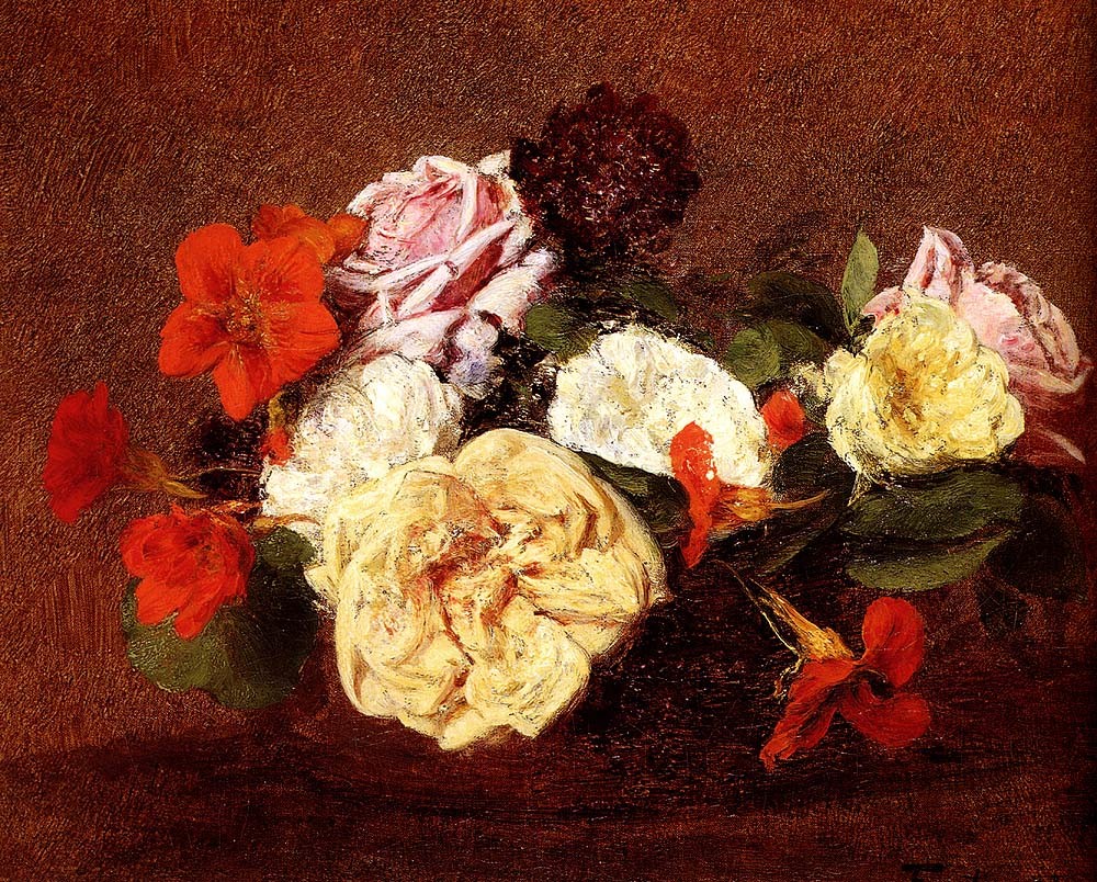 Bouquet Of Roses And Nasturtiums by Henri Fantin-Latour