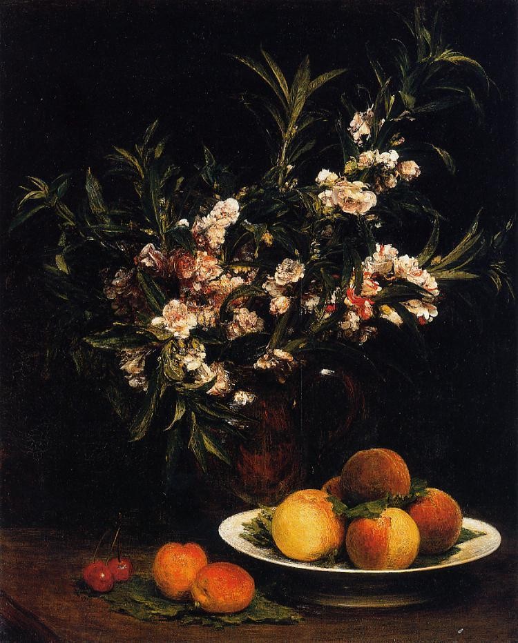 Still Life Balsimines Peaches and Apricots by Henri Fantin-Latour