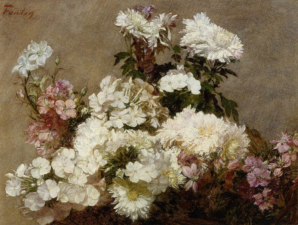 White Phlox Summer Chrysanthemum and Larkspur by Henri Fantin-Latour