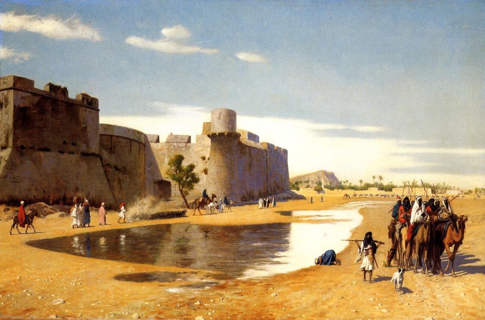 An Arab Caravan Outside a Fortified Town Egypt by Jean-Léon Gérôme