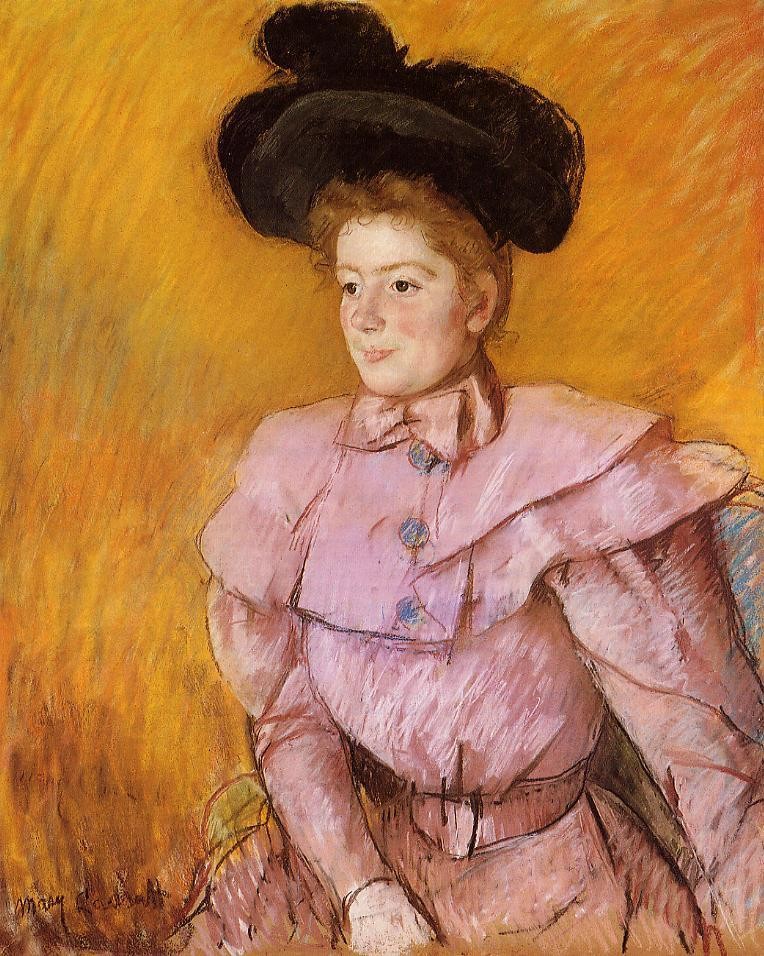 Woman in a Black Hat and a Raspberry Pink Costume by Mary Stevenson Cassatt