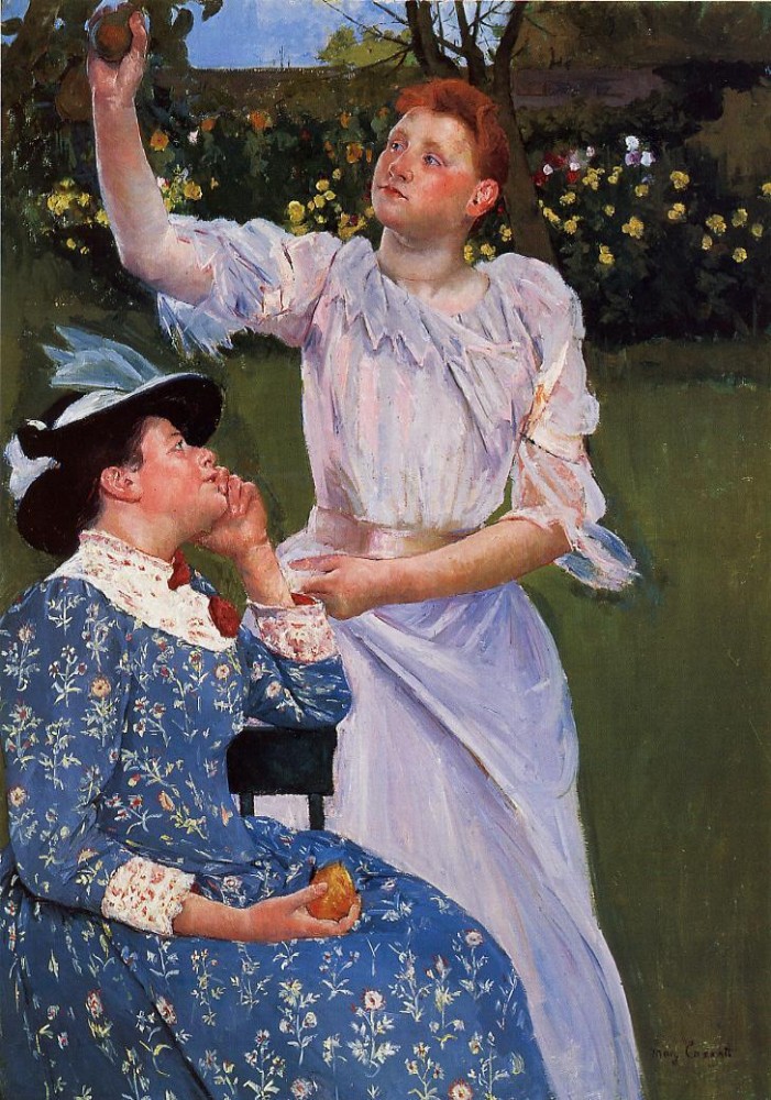 Young Woman Picking Fruit by Mary Stevenson Cassatt