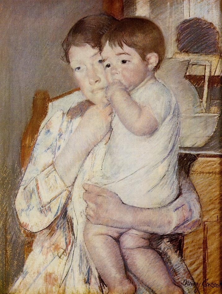 Baby in His Mother-s Arms Sucking His Finger by Mary Stevenson Cassatt