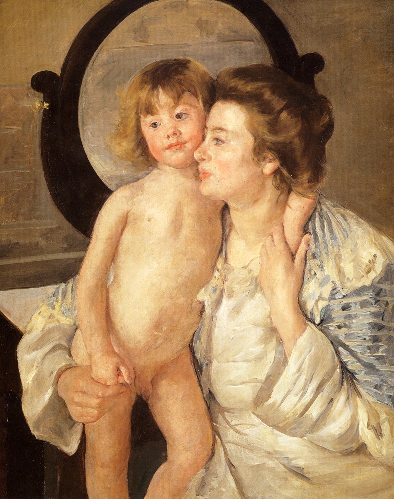 Mother And Child The Oval Mirror by Mary Stevenson Cassatt