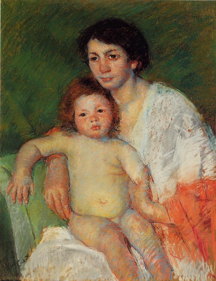 Nude Baby on Mother-s Lap Resting Her Arm on the Back of the Chair by Mary Stevenson Cassatt