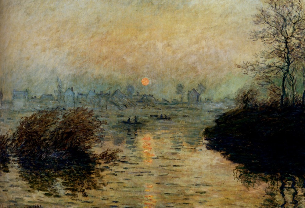 Sun Setting Over The Seine At Lavacourt Winter Effect by Oscar-Claude Monet