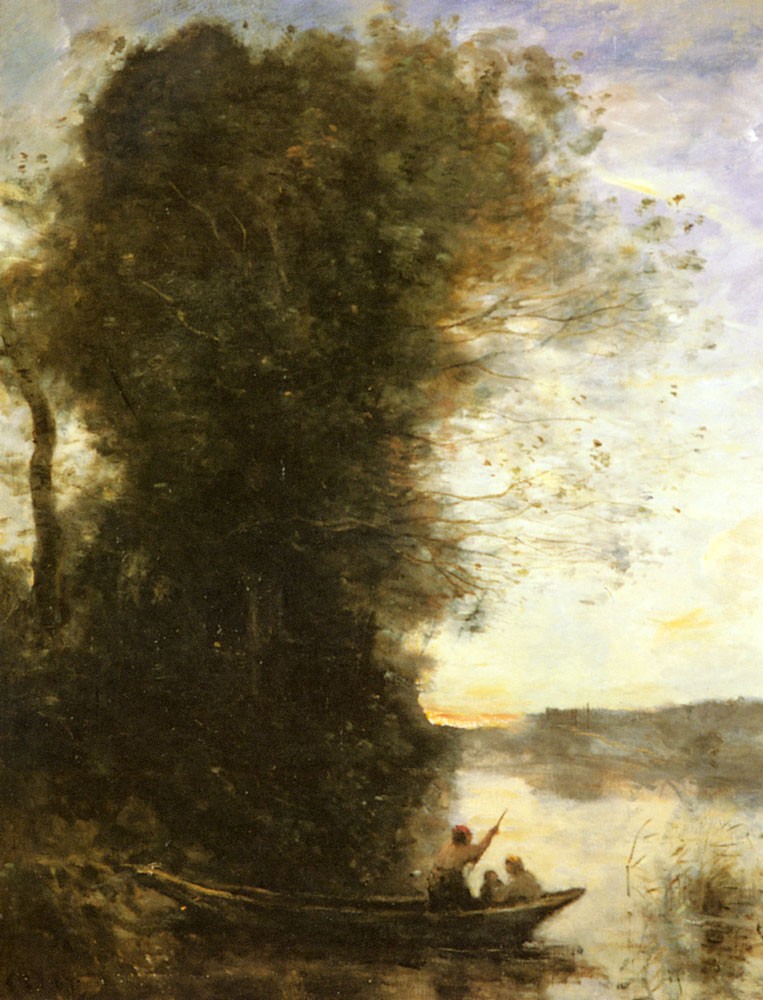 Le Batelier Quittant La Rive Avec Une Femme Et Une Femme by Jean-Baptiste-Camille Corot