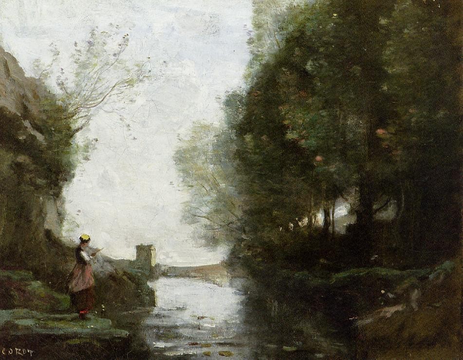Le cours d-eau a la tour carree by Jean-Baptiste-Camille Corot