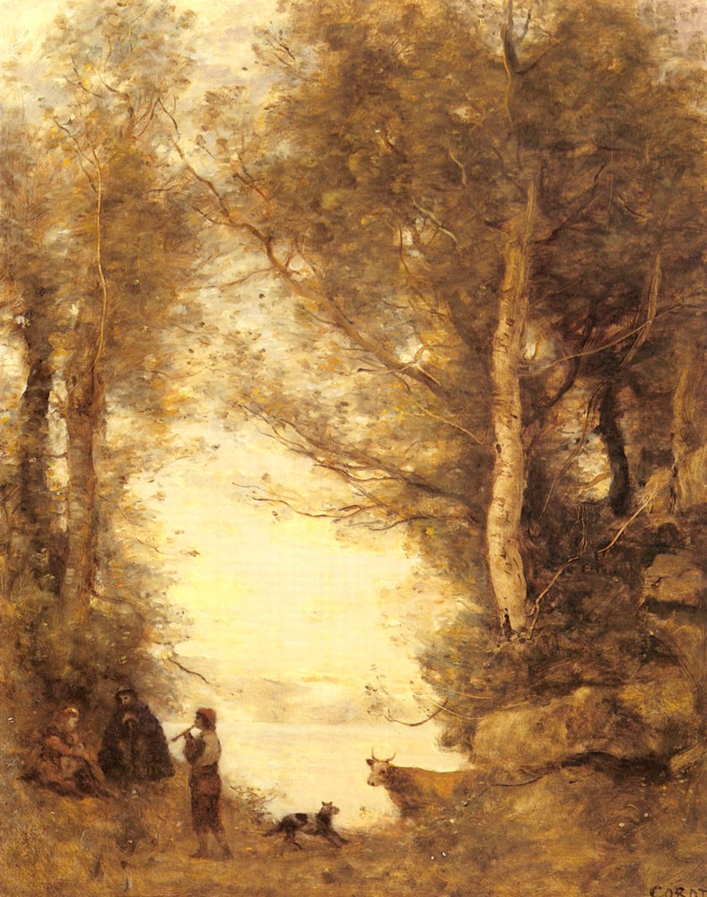 Le Joueur De Flute Du Lac D Albano by Jean-Baptiste-Camille Corot