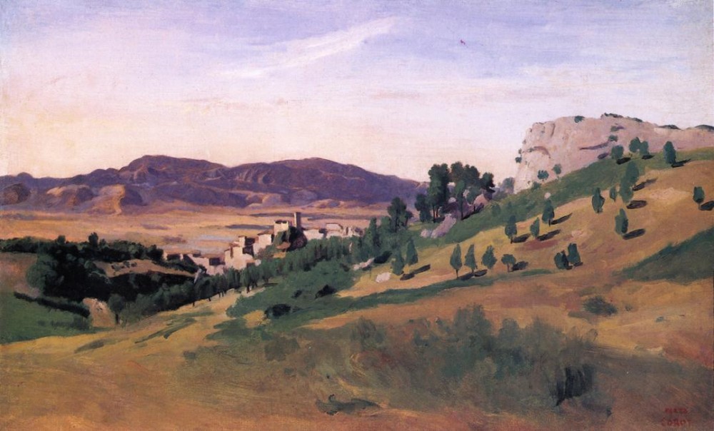 Olevano the Town and the Rocks by Jean-Baptiste-Camille Corot