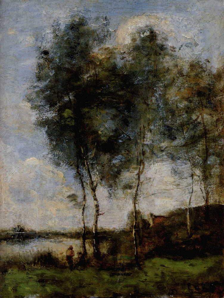 Pecheur Au Bord De La Riviere by Jean-Baptiste-Camille Corot