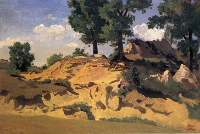 Trees and Rocks at La Serpentara by Jean-Baptiste-Camille Corot