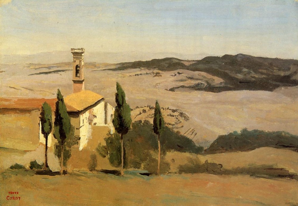 Volterra Church and Bell Tower by Jean-Baptiste-Camille Corot