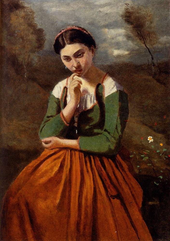 La Meditation by Jean-Baptiste-Camille Corot