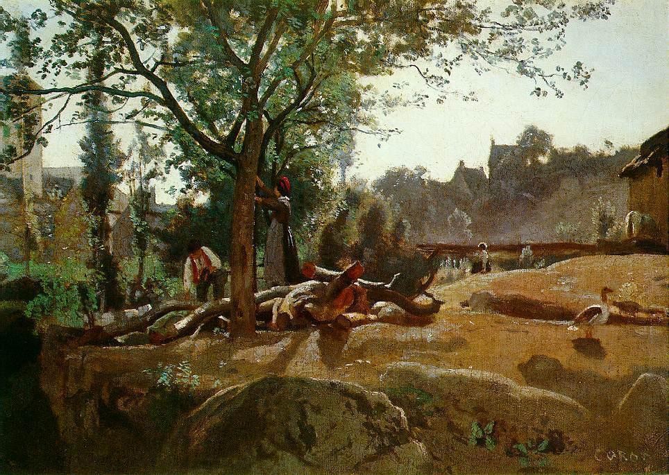 Peasants under the Trees at Dawn Morvan by Jean-Baptiste-Camille Corot