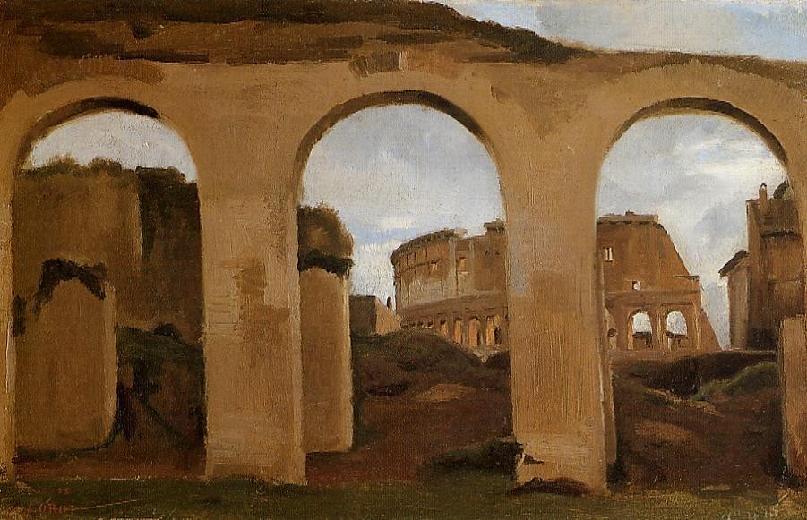 Rome The Coliseum Seen through Arches of the Basilica of Constantine by Jean-Baptiste-Camille Corot