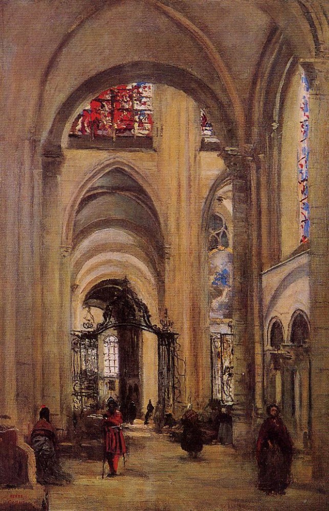 Interior of Sens Cathedral by Jean-Baptiste-Camille Corot