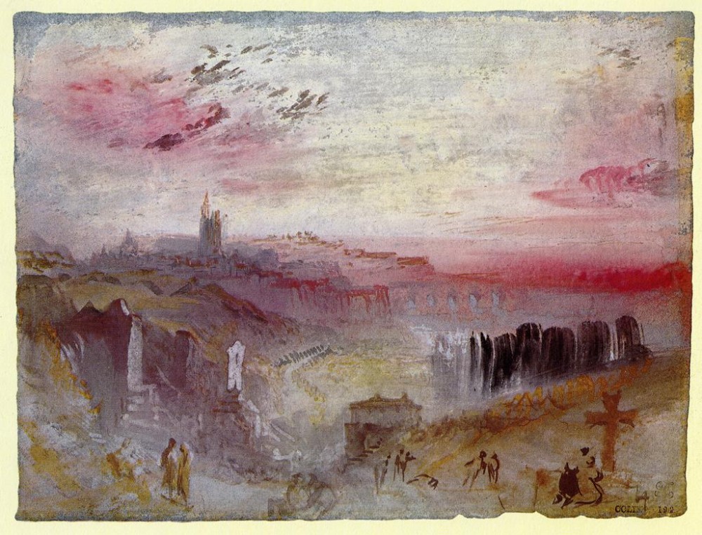 View Over Town at Suset a Cemetery in the Foreground by Joseph Mallord William Turner