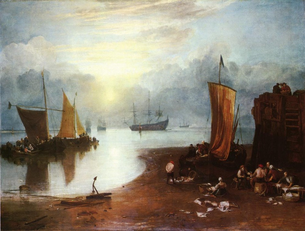 Sun Rising through Vagour Fishermen Cleaning and Sellilng Fish by Joseph Mallord William Turner