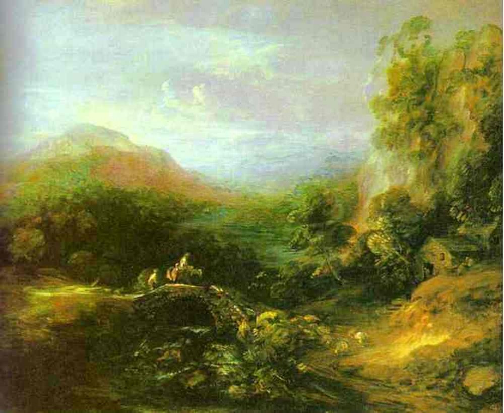 Mountain Landscape With Peasants Crossing A Bridge by Thomas Gainsborough