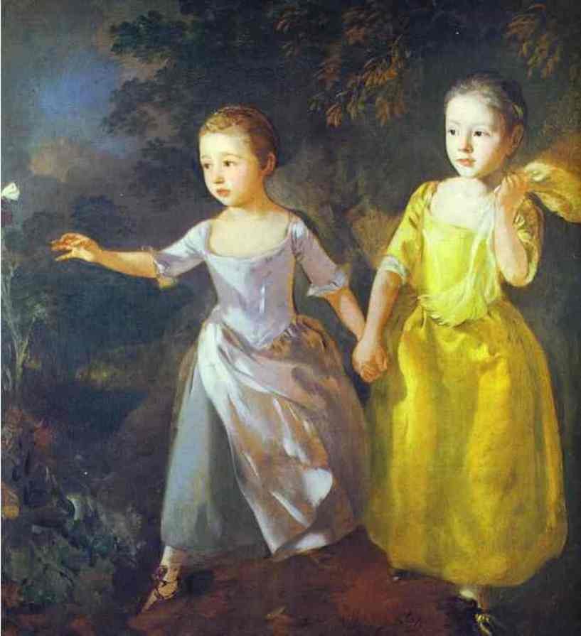 The Painters Daughters Margaret And Mary Chasing Butterfly by Thomas Gainsborough